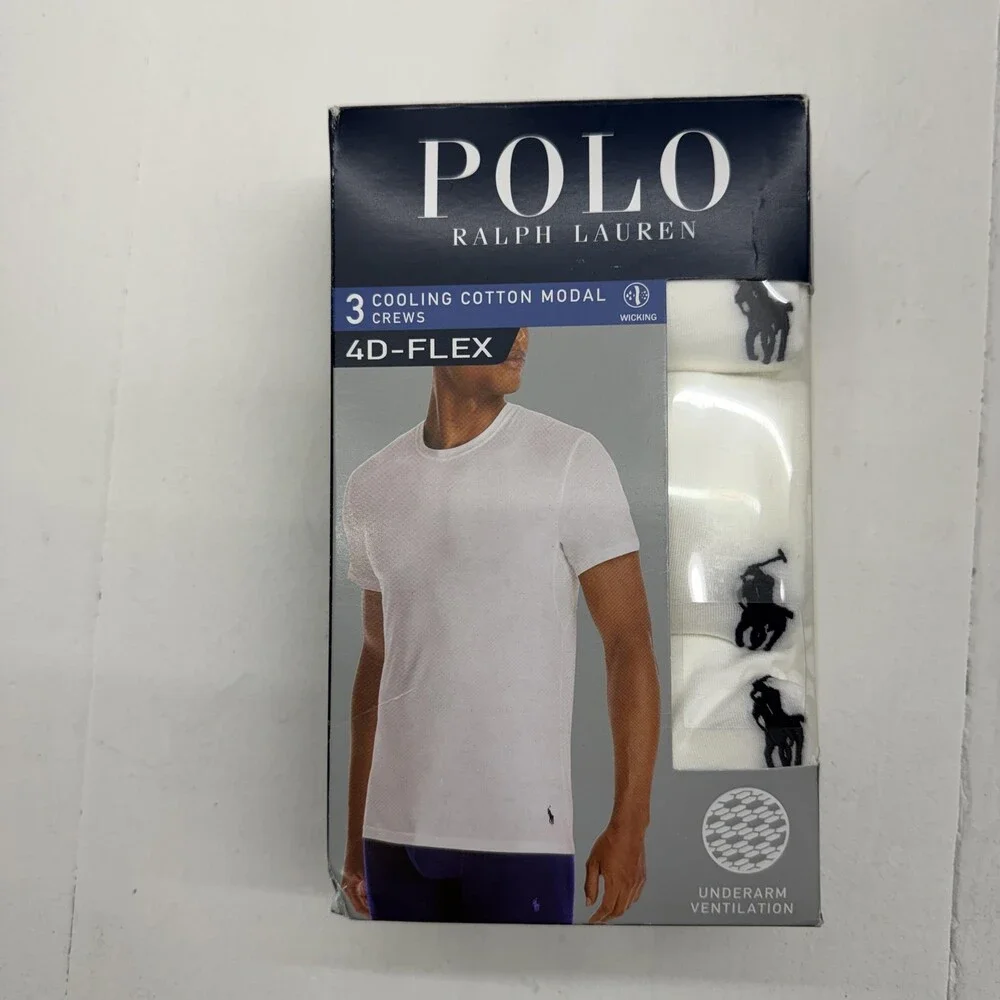 Polo Ralph Lauren T Shirt Undershirt Mens Medium White 3 Pack 4D-FLEX Stretch